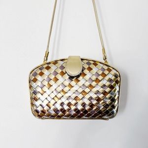 80s Woven Metallic Leather Evening Bag